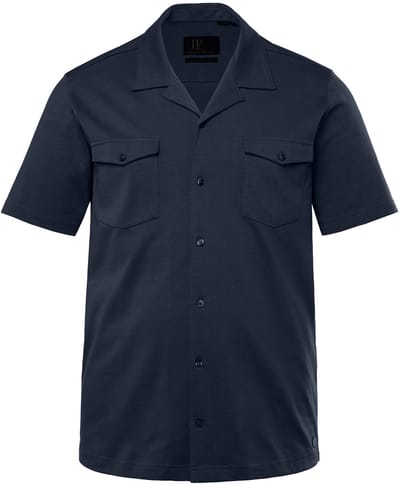 JP 1880 - Heren - Jersey overhemd korte mouw Cubaanse kraag Cuba fit - Navy blauw - Maat L