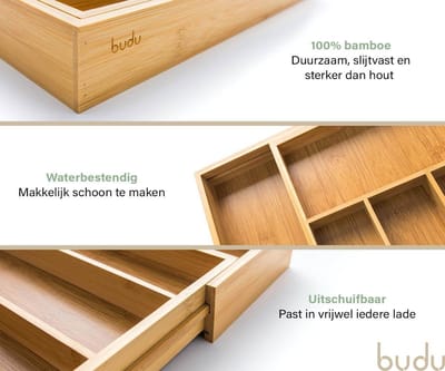 Bamboe bestekbak 38 cm - lade-opbergsysteem voor keukenlade - uittrekbaar - keukenorganizer