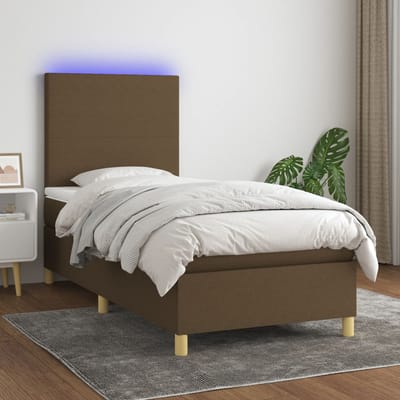 vidaXL - Boxspring - met - matras - en - LED - stof - donkerbruin - 90x190 - cm