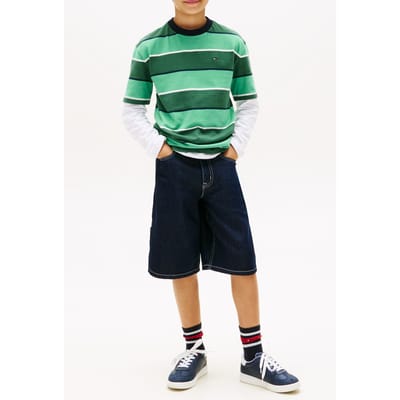 Tommy Hilfiger Boys Rugby Stripe T-shirt Bahama Green Stripe Taglia: 7 | T-shirt Outlet | kids | Verde
