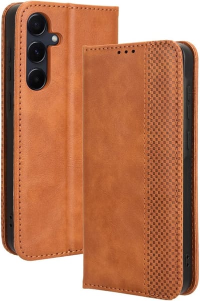 Coverup Hoesje - Geschikt voor Samsung Galaxy A55 Hoesje - Coverup Vintage Style Book Case - Bruin