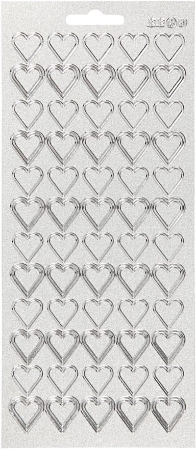 Stickers, harten, vel 10x23 cm, zilver, 1 vel