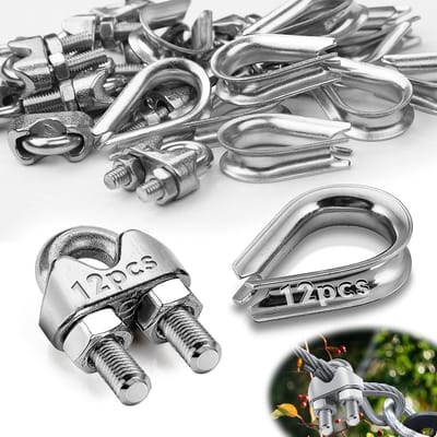 Kabelklemmen Set - Staalkabel Clips - Bevestigen Staalkabels - Roestvrij Staal - 6 mm 24 Stuks - Zilverkleurig