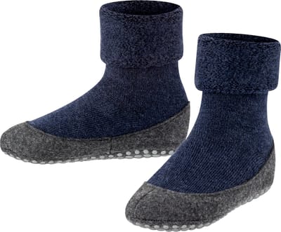 FALKE Cosyshoe Teens Noppen op de zool wol huissokken kinderen blauw - maat 35-36