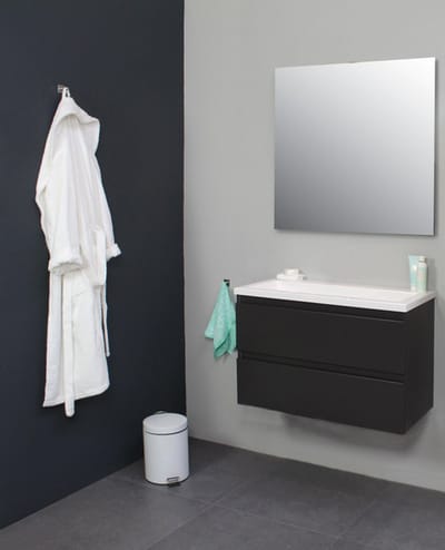 Basic Bella Badkamermeubelset - 80x55x46cm - 1 wasbak - Acryl - Wit - 0 kraangaten - Wandspiegel zonder verlichting - Melamine Antraciet mat