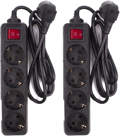Benson Stekkerdoos 4-voudig - 2x - schakelaar - geaard - zwart - 150 cm - stekkerdozen - verlengsnoeren