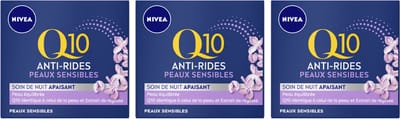 NIVEA Q10 Anti-Rimpel Sensitive Nachtcrème voor Vrouwen - Gevoelige Huid - Kalmeert en Verstevigt - Met Q10 - 3 x 50ml