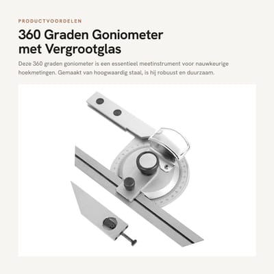 Dailygoods- Gradenboog 360 Graden - Digitale Hoekmeter - Goniometer met Vergrootglas - Lasergravering - Robuust Staal - Nauwkeurigheid 3
