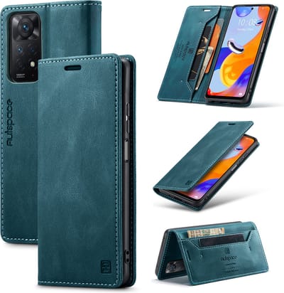 Luxe Flip Case met RFID Bescherming Kaarthouder en Magneetsluiting voor Xiaomi Redmi Note 11 Pro (4G/5G) / Redmi Note 12 Pro 4G _ Blauw