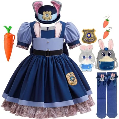 Film Zootopia 2 Dapper Schattig Konijn Judy Kostuum Voor Baby Meisje Rollenspel Judy Hopps Konijn Verkleed Jurk Poppen Set 2-10 Jaar 4T(TAG 120) gray