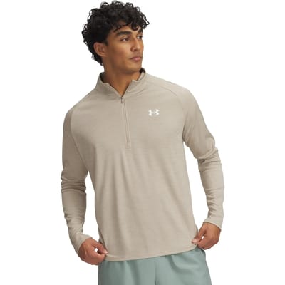 Under Armour UA Tech Textured 1/2 Zip-BRN Heren Sportshirt - City Khaki - Wit