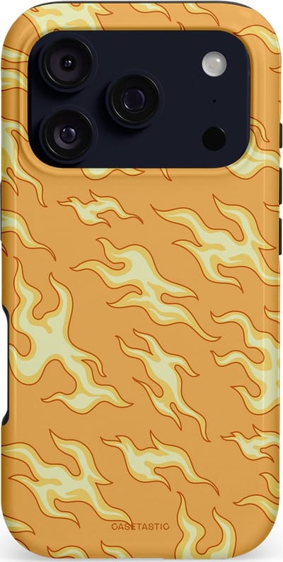 Casetastic hoesje geschikt voor Apple iPhone 17 Pro - MagSafe - Dubbellaagse bescherming - Vlammen van passie - Fashion Case - Goud Beige
