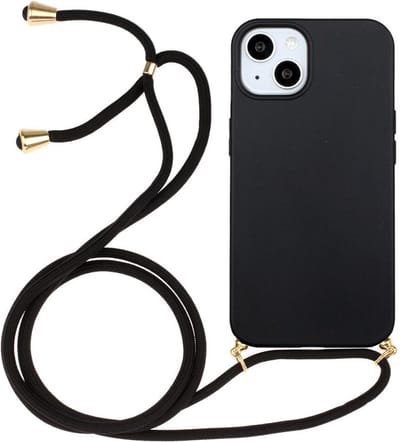 Geschikt voor Apple iPhone 15 Hoesje Flexibel TPU met Koord Back Cover Zwart