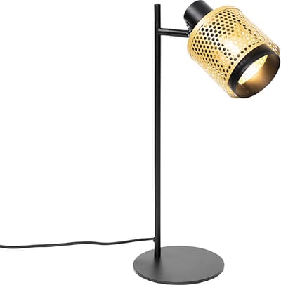QAZQA kayden - Industriele Tafellamp - 1 lichts - H 50 cm - Zwart Goud - Industrieel - Woonkamer | Slaapkamer | Keuken