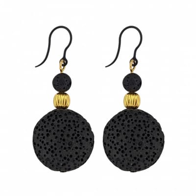 Allergievrije Oorbel Feline-Zwart Lavasteen-Goud-Charme Bijoux