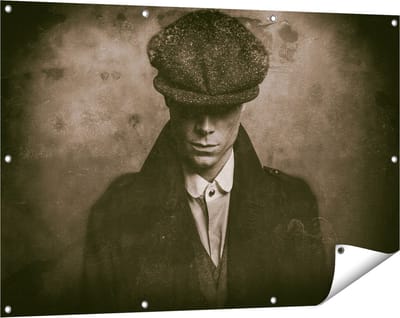 Gards Tuinposter Engelse Gangster uit Jaren 1920 - Zwart Wit - 120x80 cm - Tuindoek - Tuindecoratie - Wanddecoratie buiten - Tuinschilderij