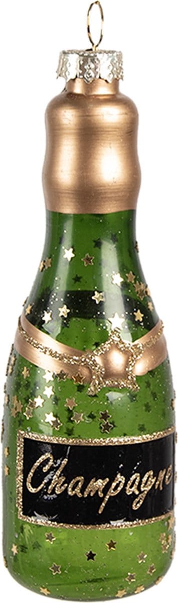 Clayre & Eef Kersthanger Fles 12 cm Groen Glas Kerstboomversiering