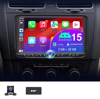 ESSGOO autoradio geschikt voor CarPlay voor Volkswagen VW/TIGUAN/GOLF/POLO/TOURAN/CADDY - 2GB + 32 GB - Android 15 - navigatiesysteem - Bluetooth & Wifi FM RDS USB - Achteruitrijcamera - DAB+