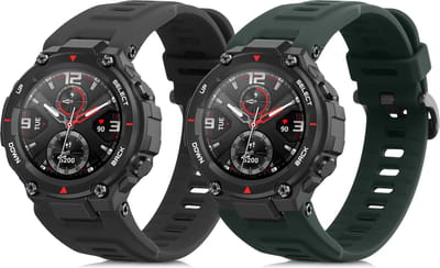 kwmobile 2x horlogebandjes geschikt voor Huami Amazfit T-Rex / T-Rex Pro bandje - Smartwatch bandjes van TPU - Activity tracker horloge band in donkergroen / grijs