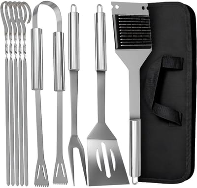 KAD® BBQ Gereedschap - BBQ Accesoires Set - Barbecuegereedschapset - Zilver - 6cm x 18cm x 40cm