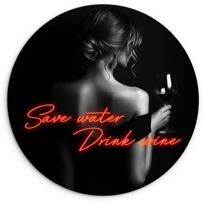 WallCircle® Wandcirkel 120x120 cm - Muurcirkel Wijn - Vrouw - Neon - Quote - Muurdecoratie woonkamer - Wanddecoratie slaapkamer - Kamer decoratie accessoires - Ronde schilderijen XXL