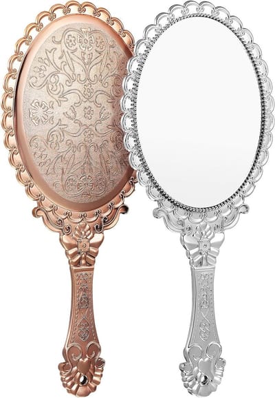 Vintage Handspiegel Set van 2, Gegraveerde Decoratieve Handspiegel met Handvat, Make-up Spiegel voor Vrouwen en Meisjes