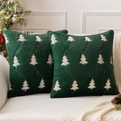 Dailygoody - Kerstkussenhoezen - Decoratieve Kussenhoezen - Verborgen Ritssluiting - Donkergroen - 45 x 45 cm - Feestelijke Sfeer - Geschikt voor Woon..