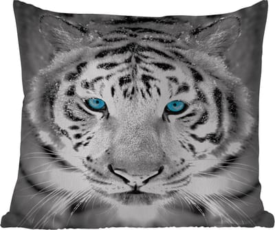 Buitenkussen Weerbestendig - Dieren - Tijger - Ogen - Blauw - Zwart wit - 50x50 cm