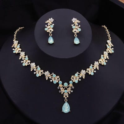 Blauwe Kroon Bruidssieradensets voor Vrouwen Opaal tiara Ketting Oorbellen Sets Prom Bruiloft Bruidssieraden Kostuumaccessoires black