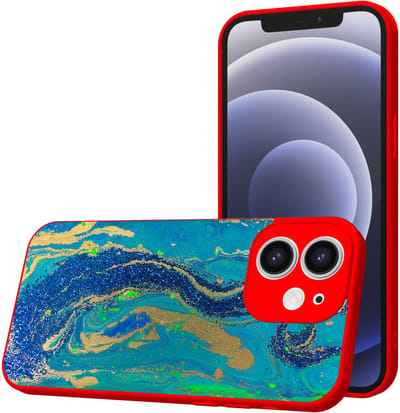 Smartphonica Telefoonhoesje Geschikt voor iPhone 12 met Blauw Goud Marmer opdruk - TPU Back Cover Case Blue Gold Marble Design - Rood geschikt voor iPhone 12