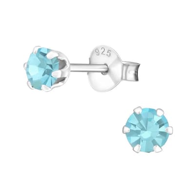 Aramat Jewels | Oorbellen | 925 Zilveren Kristallen Oorbellen Rond 4-8mm - Sprankelende Studs | 4mm / Aqua Blauw | | | Zilver | Kinderen, Volwassenen | Verkleurd niet