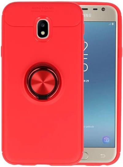 Softcase Telefoonhoesje - Geschikt voor Samsung Galaxy J3 2017 Hoesje met Ring Houder Rood
