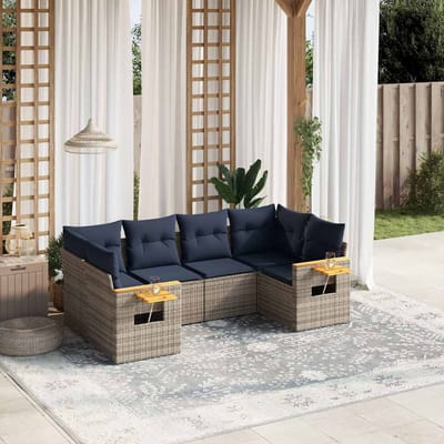 vidaXL - 6-delige - Loungeset - met - kussens - poly - rattan - grijs
