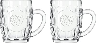 Gegraveerde set bierpullen 55cl Mr. In hartje - Mrs. In hartje