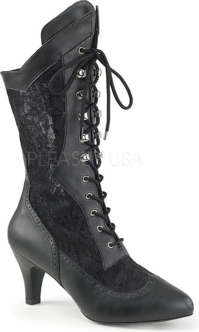 Divine-1050 laars met korte hak en kant mat zwart - Steampunk Victoriaans - (EU 39 = US 9) - Pleaser Pink Label