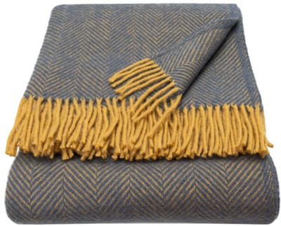 WOOOL Luxury Plaid - STELLA (Navy & Mustard) - 150x183cm - 100% Wol