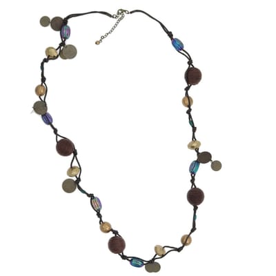 Behave Lange kralen ketting bruin multi kleur 100 cm - Nikkelvrij, Geschenkverpakking