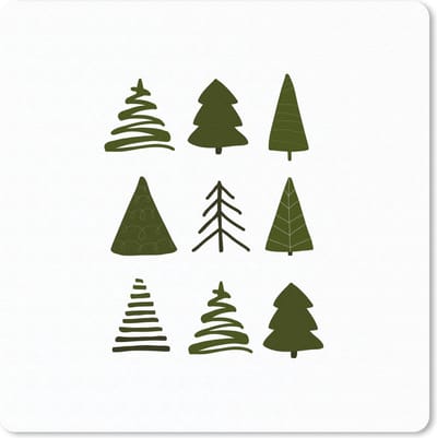 Muismat 20x20 cm - Mousepad Kerstbomen - Wit - Patronen - Muismatten - Kerst - Cadeau - Kerstcadeau voor mannen en voor vrouwen