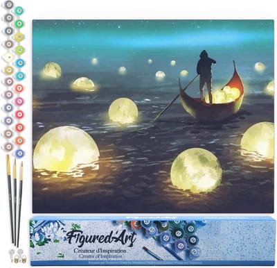 Figured'Art Schilderen op Nummer Volwassenen canvas Maan Meer - Handwerk acrylverf Kit DIY Compleet - 40x50cm zonder frame