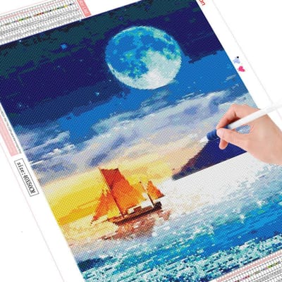 Diy Diamond Painting 5D Zeilboot Volledige Ronde Borduurlandschap Nieuwe aankomst 20X30CM blue