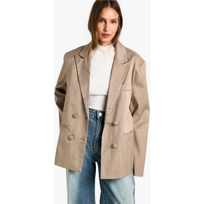 boohoo Dames Op maat gemaakte dubbelrijige blazer | Paddestoel | Maat: 36