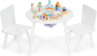 Kindertafel en stoeltjes - met speelgoed opbergvak - hout - wit