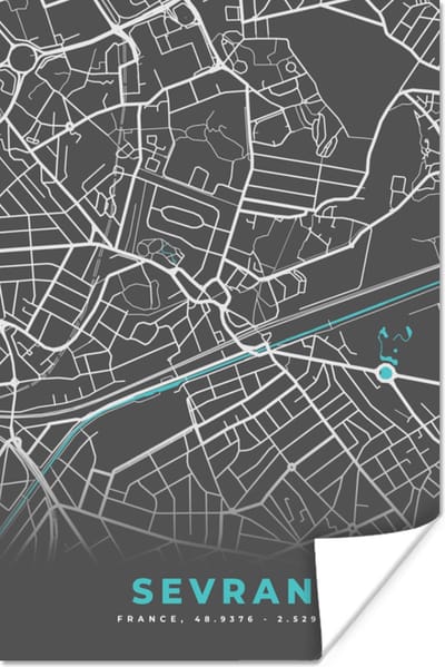 Poster Sevran - Frankrijk - Plattegrond - Kaart - Stadskaart - 120x180 cm XXL