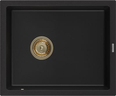 Mexen Pedro granieten gootsteen 1-komor 560 x 460 , zwart, gouden sifon - 6508561000-77-G