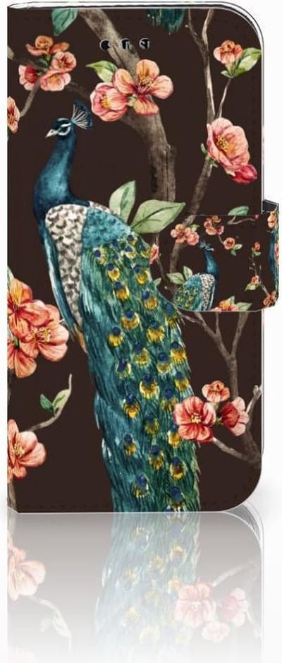 Samsung Galaxy A3 2017 Telefoonhoesje met Pasjes Pauw met Bloemen