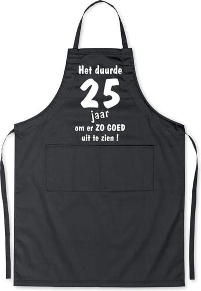 Mijncadeautje - Luxe Keukenschort - Het duurde 25 jaar - Unisex - Zwart - Leeftijd
