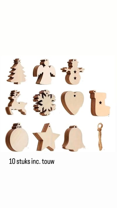 Akyol - Kerstboomhangers -houten kerstboomhangers -scrapbooking -kerstornamenten -mini -kerstboom hanger hout -mini kerstboom hangers - Kerstboom Versiering - Set 10 stuks – Hout – kerstversiering – kerst - feestdagen