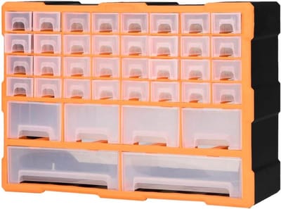 Organizer voor meerdere lades met 38 schuifladen, 52 x 16 x 37,5 cm, gereedschapsorganizer met 32 kleine, 4 middelgrote en 2 grote laden als knutselbox voor moeren, bouten en schroeven