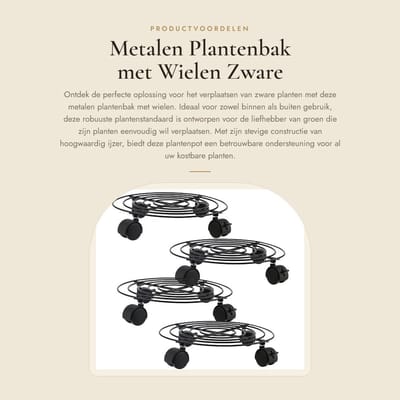 Dailygoods- Plantenbak Zwaar Belastbaar - Plantenstandaard Met Wielen - Rollende Plantenbak - IJzeren Bloempotreek - Stevige Structuur - Voor Binnen/Buiten