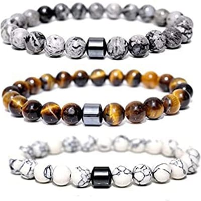3 Pièces Bracelet 8mm Arrêt Tabac Anti-Anxiété Bracelet Fumée Cadeau pour Hommes et Femmes gray